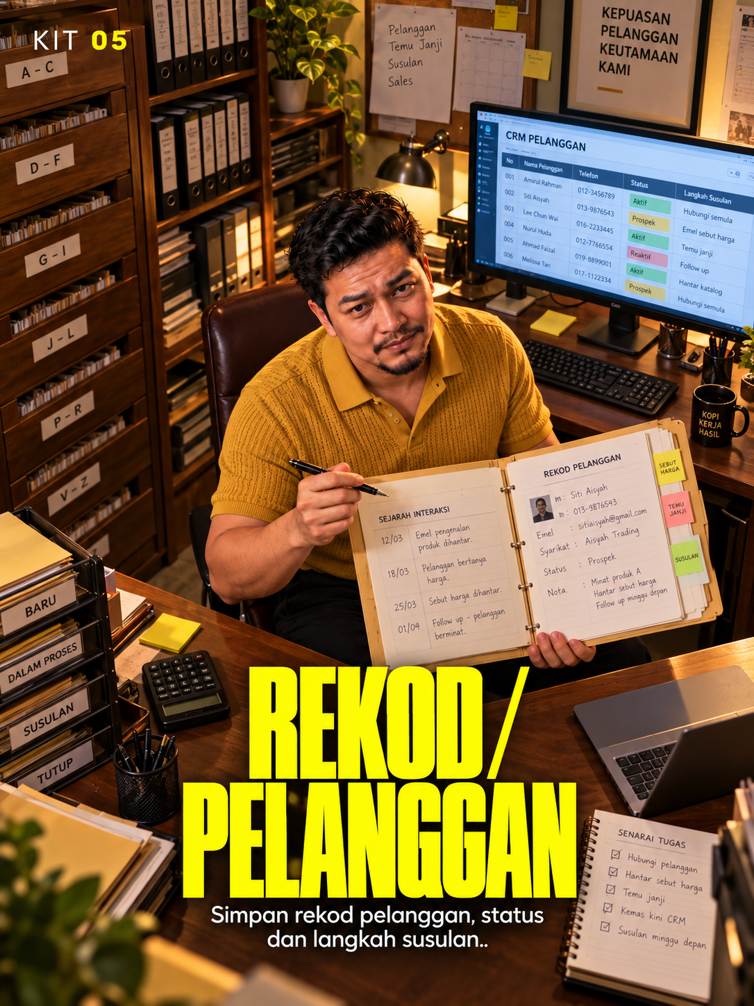 Kit 05: Rekod Pelanggan — watak owner di ruang kerja mengikut role