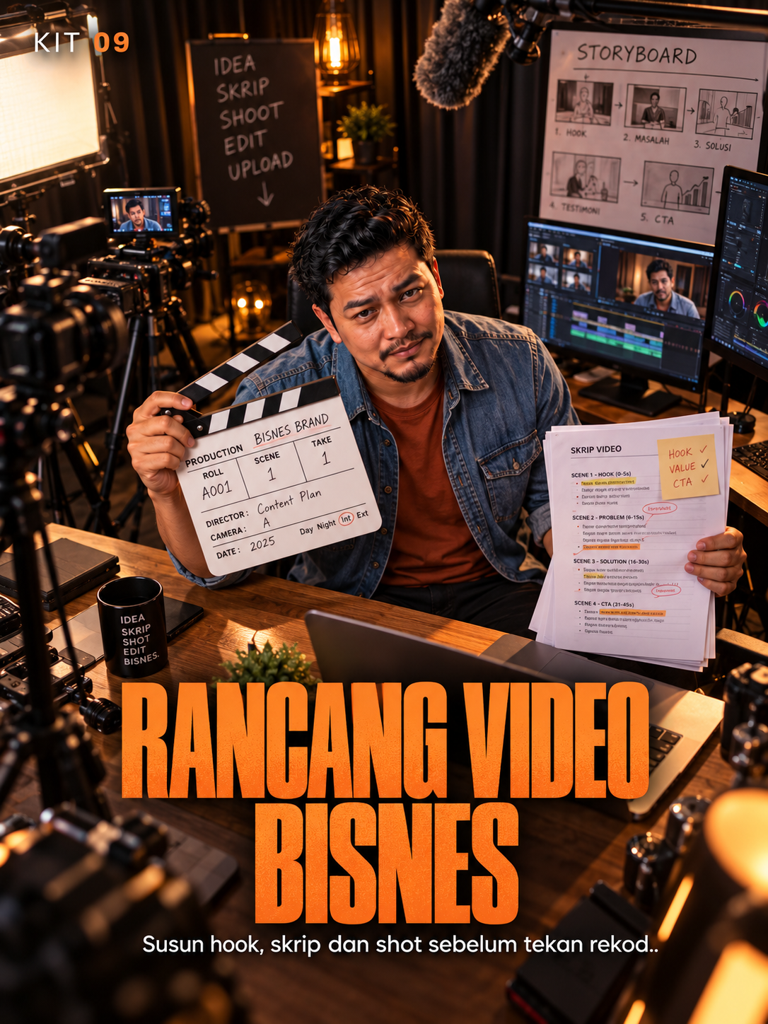 Kit 09: Rancang Video Bisnes — watak owner di ruang kerja mengikut role